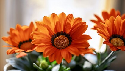 vibrant orange flowers with dark centers showcasing nature s beauty indoors