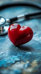 Red heart and stethoscope on textured background. Suitable for medical themes, health and heart care.