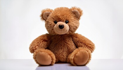 Obraz premium a fluffy brown teddy bear sits on a white surface
