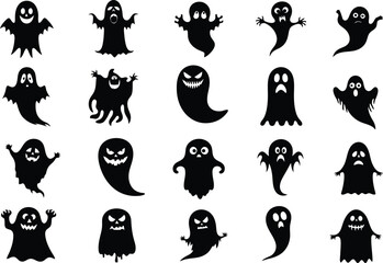 Spooky Halloween ghosts floating in formation create a thrilling eerie atmosphere of haunted fun