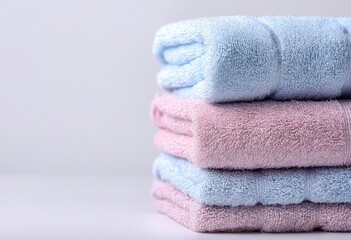 Stacked light blue and rose-colored towels