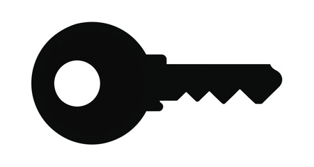  Black Silhouette of Classic Key — Minimalist Symbol of Security, Access, and Unlocking Mechanisms with Round Head and Notched Blade