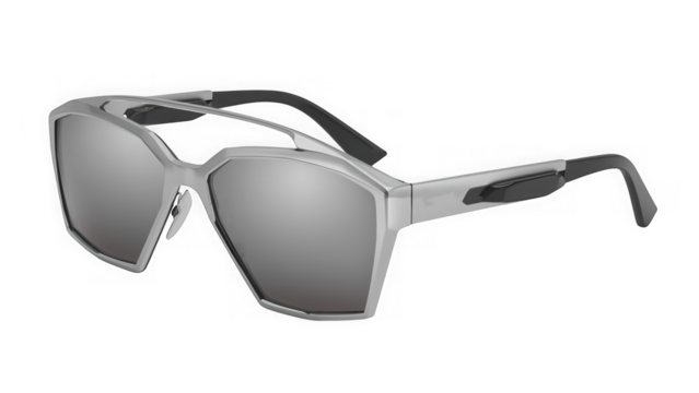 Modern silver sunglasses with a futuristic design offering eye protection and a stylish look for any occasion isolated on transparent background