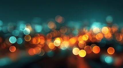 Blurred modern bokeh lights background in teal and orange tones