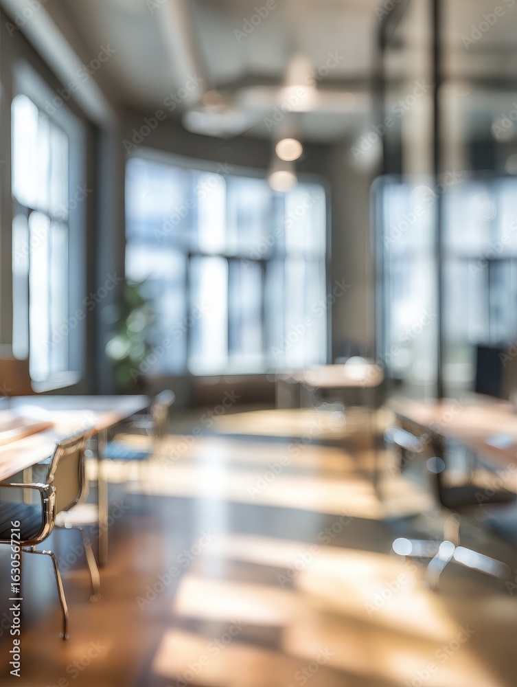 Poster blurred empty open space office abstract light bokeh at office interior background for design