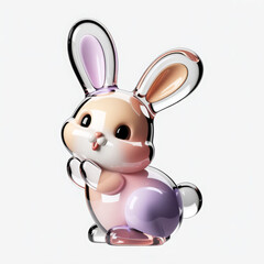 Charming Glass Rabbit Figurine with Pastel Accents on White Background Perfect for Easter Decor and Springtime Themes