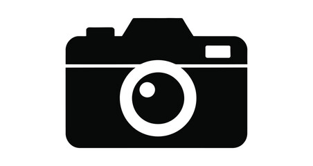  Minimalist Camera Icon in Black and White — Stylized Lens, Viewfinder, and Flash Representing Photography, Media, and Digital Capture