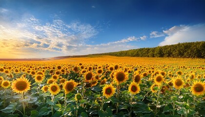Fototapeta premium stunning sunflowers field vibrant yellow blooms blue sky background summer landscape photography