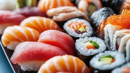 Assorted Sushi Platter with Fresh Fish and Colorful Rolls