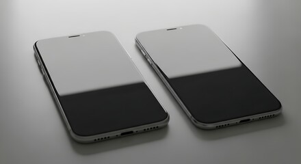 Black wireless smartphone with a blank screen on a white background