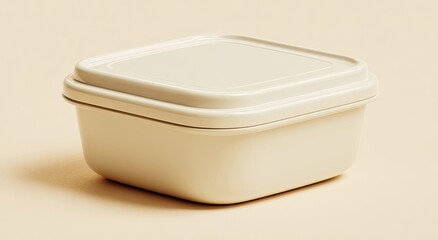 Square, off-white plastic food container