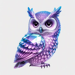 Obraz premium Whimsical Owl Illustration with Jewel Details in Shades of Purple and Blue Artwork Style Portrait