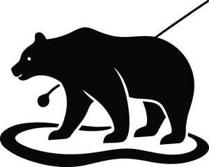 Obraz premium Bear silhouette with fishing rod and lure isolated on transparent background