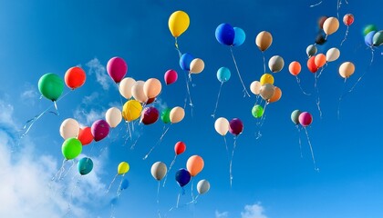 bright balloons float gracefully against a clear blue sky their vibrant colors create a joyful atmosphere perfect for celebrations or uplifting images ai
