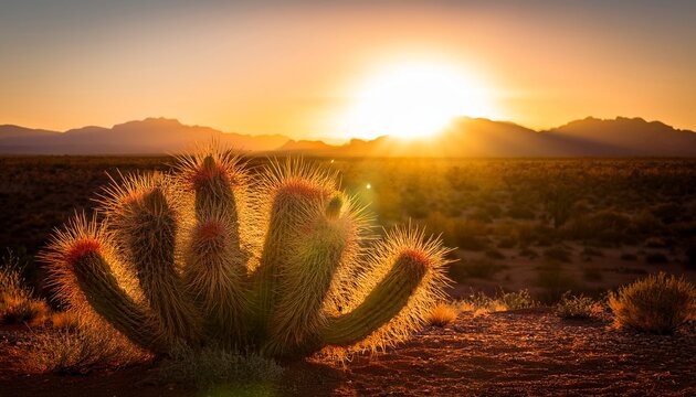a majestic cactus bathed in golden light its spines radiating energy a surreal desert scene - Powered by Adobe