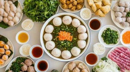 Colorful Array of Delicious Asian Cuisine Spread on a Table