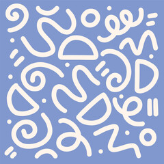 Fun colorful line doodle seamless pattern. Creative minimalist style art background for children or trendy design with basic shapes. Simple party confetti texture, childish scribble shape backdrop.