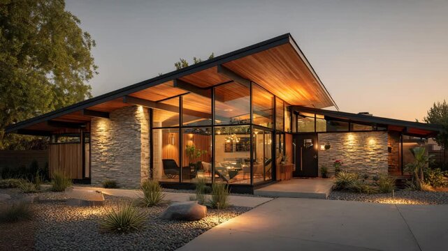 Mid-Century Modern Revival House with Angular Lines and Cantilevered Roof