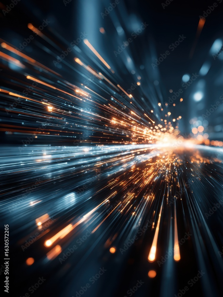 Poster abstract background with highspeed motion and data transfer concept featuring light trails and long 
