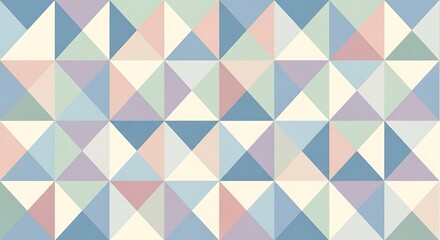 Seamless vintage geometric pattern featuring colorful triangles, squares, and mosaic shapes on a retro-style textile backdrop