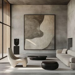 Modern living room with abstract art and contemporary furniture creating a stylish and sophisticated interior design