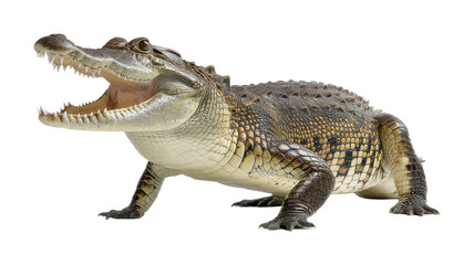 Naklejka premium Aggressive crocodile display natural habitat animal realistic view isolated on transparent background, png