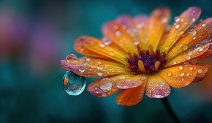 Close-up of a vibrant orange petal adorned with a glistening water droplet showcasing the delicate beauty of nature in a stunning and captivating manner