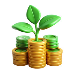 Green Plant Growing from Gold Coins Stack Symbolizing Investment Growth and Financial Success
