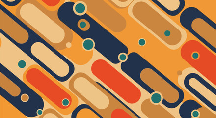 Vector illustration of retro geometric pattern with rounded rectangles and circles in warm vintage colors, abstract design