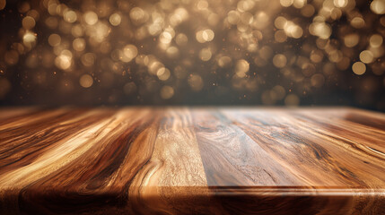 wooden table with bokeh background