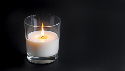 un vaso con una vela encendida celebrando el dia de todos los santo y los fieles difuntos, sobre fondo negro
