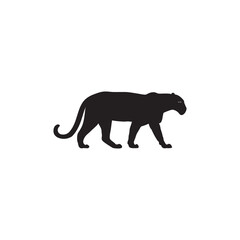 A powerful black panther walks gracefully in a striking silhouette against a clean white background