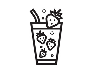 Minimal strawberry smoothie glass icon in outline style