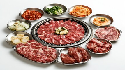 Platter of Fresh Meats and Side Dishes for a Korean Barbecue Feast