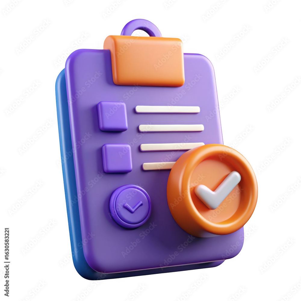 Poster 3d rendered checklist with a checkmark isolated on transparent background