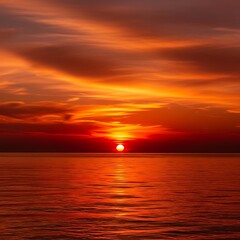 Fiery sunset over a calm sea.