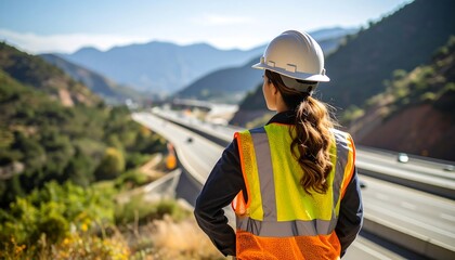 Highway worker views landscape