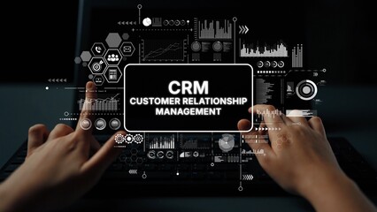 Innovative Customer Relationship Management Concept with Data Visualization and User Interaction on Computer Screen. Asymptotic smart data analytic.