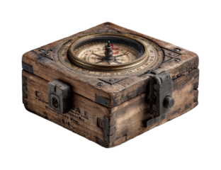 Exploring ancient navigation tools compass display at historical museum isolated on transparent background, png