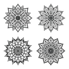 Mandala Icon Set, Decorative Black and White Vector Mandala Designs Collection