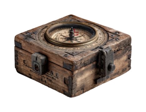 Exploring ancient navigation tools compass display at historical museum isolated on transparent background, png