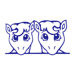 2 Cute Horses Sweet Pony Two friends Couple Team