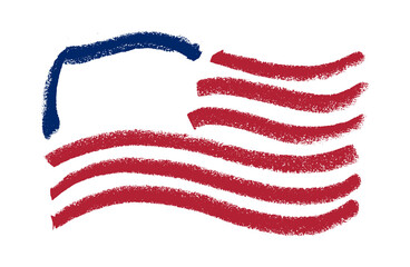Simple American Flag Icon Crayon Chalk Drawing Doodle PNG Transparent Set