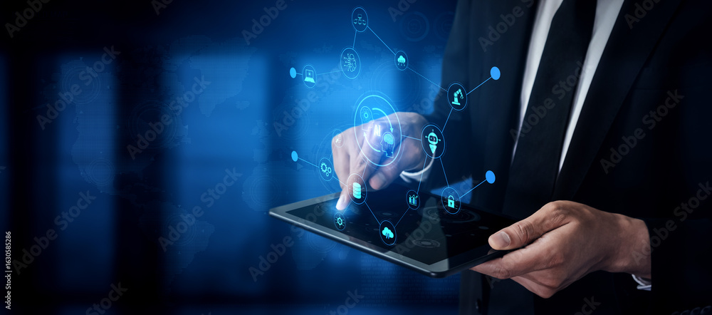 Poster ai collaboration enhances connected intelligence through robotics, data, and cloud. ai collaboration