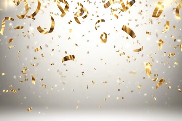 Golden confetti falling celebration background chandelier.