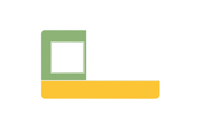 Abstract geometric shape with green and yellow elements isolated on white background