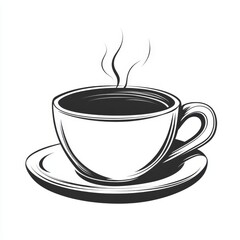Obraz premium Hand drawn sketch of a steaming hot cup of coffee on a saucer in black and white
