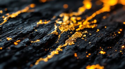 A striking black texture is accented with streams of glittering gold