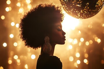 Elegant Afro woman glowing in disco light