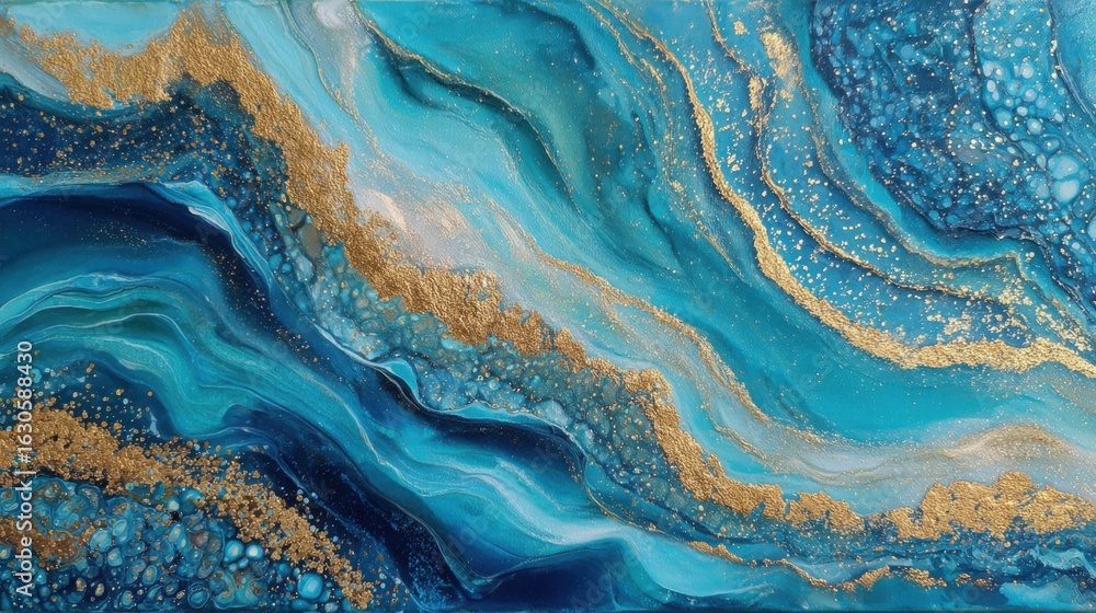 Poster this artwork features a captivating blend of blue hues accented with shimmering gold, creating a sen